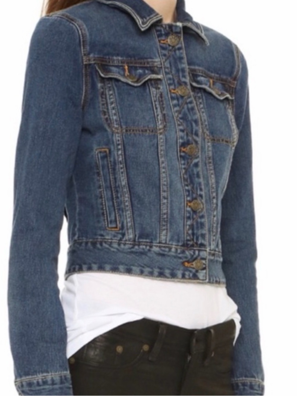 Free People Rumors Cropped Denim Jacket Medium Wash XS Button Front Trucker - Picture 2 of 7